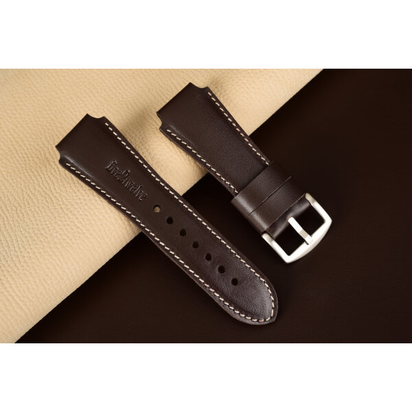 Remienok na smart hodinky 22 mm– Infinity, tmavohnedá koža, béžové prešívanie. Ideálne pre: Samsung Galaxy, Garmin, Amazfit, Huawei, Fossil, Xiaomi, Withings a iné.