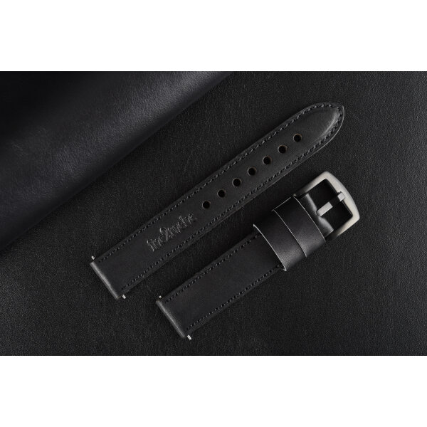 Remienok na smart hodinky 20mm pre Samsung, Garmin, Amazfit, Huawei...atď. Hercules – čierna talianska koža s čiernym prešívaním, ručne vyrobený.