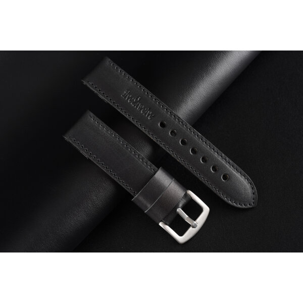 Remienok pre Apple Watch 42/44/45/46/49 | Hercules 22mm, čierna koža, čierne prešívanie, kompatibilný so sériami 1–10 a Ultra.
