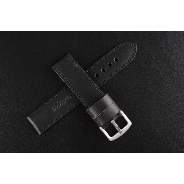 Remienok pre Apple Watch 42/44/45/46/49 | Hercules 22mm, čierna koža, čierne prešívanie, kompatibilný so sériami 1–10 a Ultra.