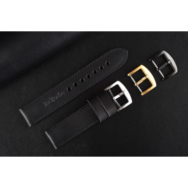 Remienok na smart hodinky 22mm pre Samsung, Garmin, Amazfit, Huawei...atď. Hercules – čierna talianska koža s čiernym prešívaním, ručne vyrobený.