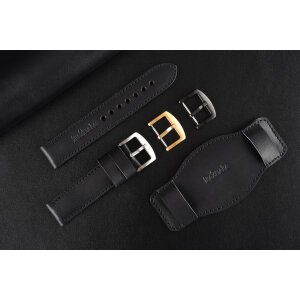 Remienok na hodinky 22 mm. Hercules s podložkou– čierna talianska koža, čierne prešívanie, ručne vyrobený.