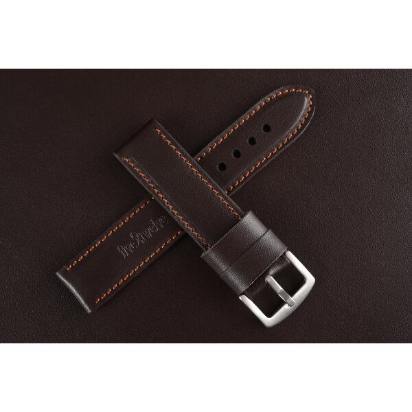 Hercules – tmavohnedá talianska koža s medeným prešívaním, ručne vyrobený. Remienok na smart hodinky 22mm pre Samsung, Garmin, Amazfit, Huawei...atď.