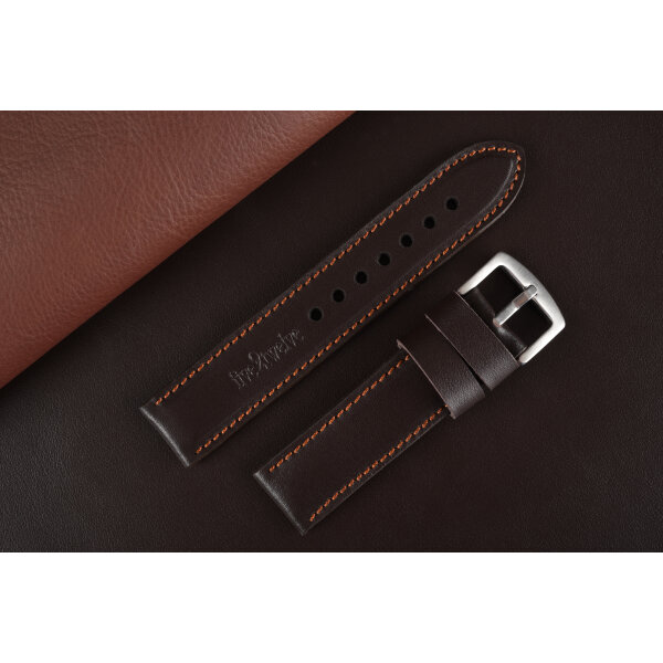 Hercules – tmavohnedá talianska koža s medeným prešívaním, ručne vyrobený. Remienok na smart hodinky 22mm pre Samsung, Garmin, Amazfit, Huawei...atď.