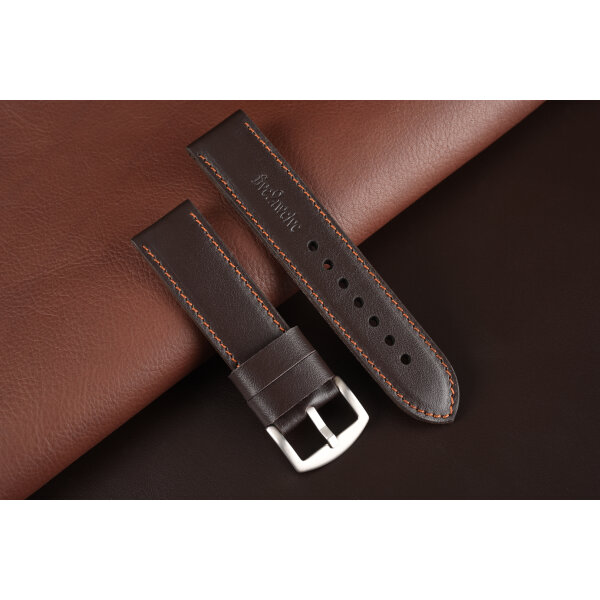 Kožený remienok pre Apple Watch 42/44/45/46/49 mm | Hercules 24mm, tmavohnedý, medené prešívanie, kompatibilný so sériami 1–10 a Ultra.