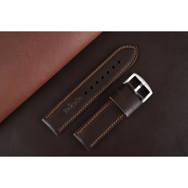 Kožený remienok pre Apple Watch 42/44/45/46/49 mm | Hercules 24mm, tmavohnedý, medené prešívanie, kompatibilný so sériami 1–10 a Ultra.