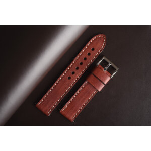 Kožený remienok na Smart hodinky Apple Watch, Samsung, Garmin, Amazfit, Huawei a iné. Ručne vyrobený z kvalitnej teľacej kože, model Classic, odtieň tmavý gaštan s béžovým prešitím a mäkkou podšívkou z brúsenej kože. Dostupné šírky 20/22/24mm