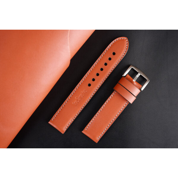 Kožený remienok pre Apple Watch 42/44/45/46/49 mm | Hercules 24mm, terakotový, sivé prešívanie, kompatibilný so sériami 1–10 a Ultra.
