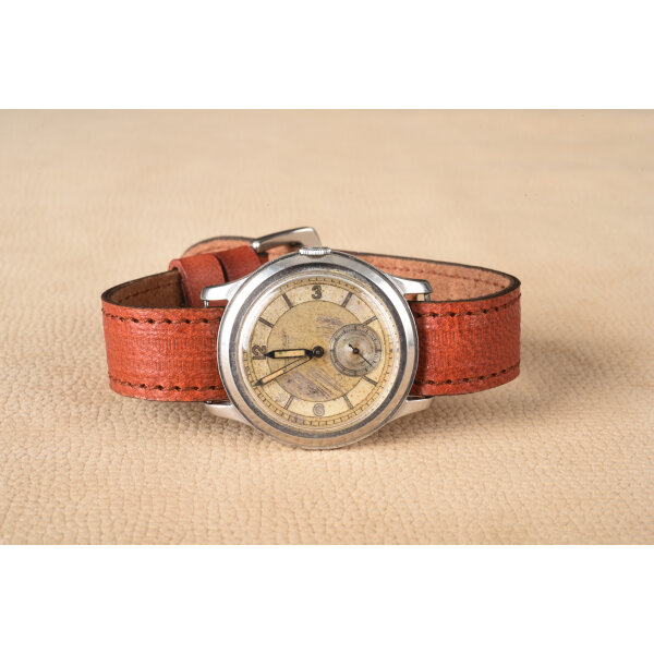 Prevliekací kožený remienok na hodinky 22mm – One Piece, tmavý gaštan, medené prešívanie, ručne vyrobený. Ideálny pre Citizen, Tissot, Longines, Raketa, Poljot a iné.