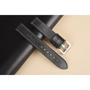 Čierny remienok pre Apple Watch 1–9 a SE (38/40/41 mm), talianska koža so sivým prešívaním, ručne vyrobený.