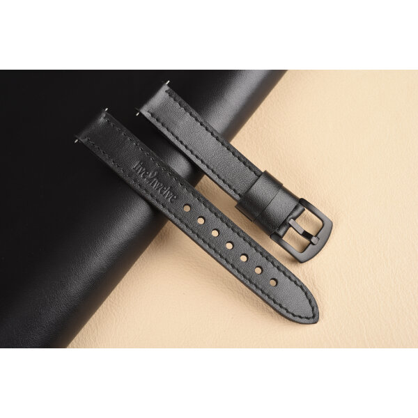 Čierny kožený remienok Classic, čierne prešitie, šírka 18 mm, ručne vyrobený.