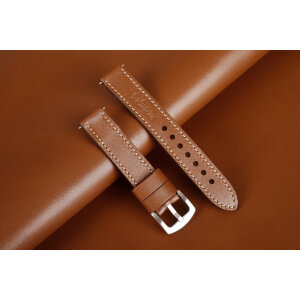 Remienok pre Apple Watch 1–9 a SE (38/40/41 mm), svetlohnedá talianska koža Camel, béžové prešívanie, ručne vyrobený.