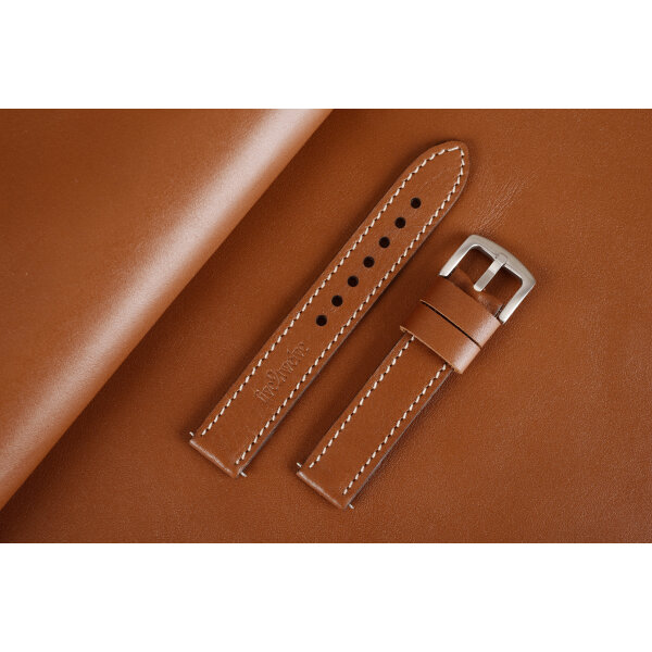 Remienok pre Apple Watch 1–9 a SE (38/40/41 mm), svetlohnedá talianska koža Camel, béžové prešívanie, ručne vyrobený.