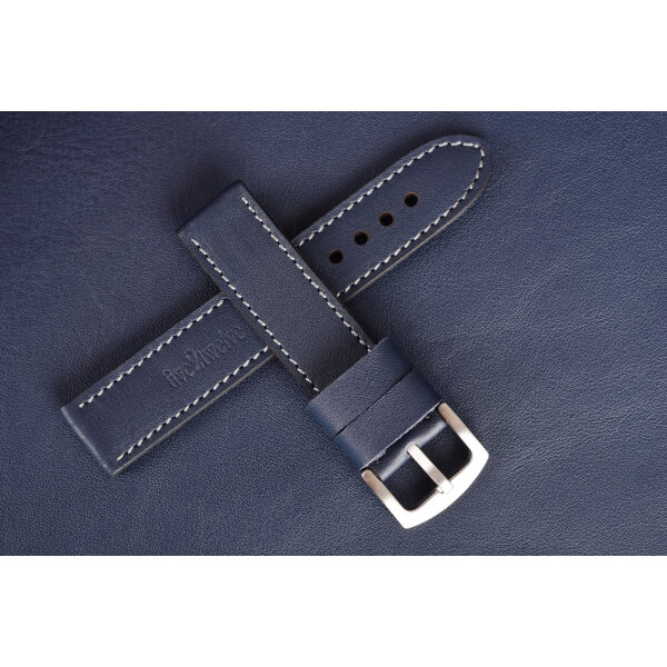 Kožený remienok pre Apple Watch 42/44/45/46/49 | Classic 22mm, tmavomodrá koža, sivé prešívanie, kompatibilný so sériami 1–10 a Ultra.