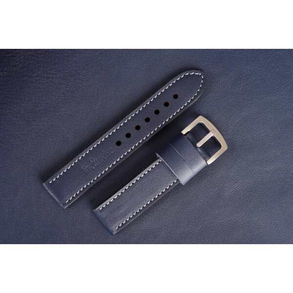 Kožený remienok pre Apple Watch 42/44/45/46/49 | Classic 22mm, tmavomodrá koža, sivé prešívanie, kompatibilný so sériami 1–10 a Ultra.