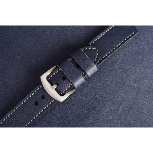 Kožený remienok pre Apple Watch 42/44/45/46/49 | Classic 22mm, tmavomodrá koža, sivé prešívanie, kompatibilný so sériami 1–10 a Ultra.
