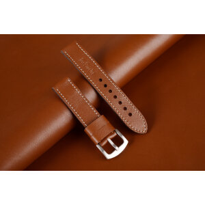 Remienok pre Apple Watch 42/44/45/46/49 mm | Classic, 22mm svetlohnedá koža, béžové prešívanie, kompatibilný so sériami 1–10 a Ultra.
