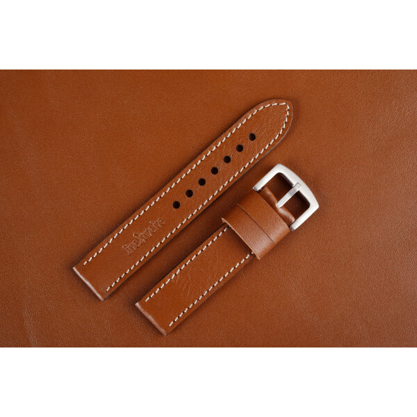 Remienok pre Apple Watch 42/44/45/46/49 mm | Classic, 22mm svetlohnedá koža, béžové prešívanie, kompatibilný so sériami 1–10 a Ultra.