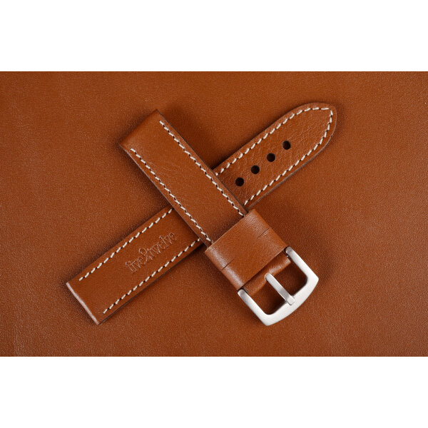 Remienok pre Apple Watch 42/44/45/46/49 mm | Classic, 22mm svetlohnedá koža, béžové prešívanie, kompatibilný so sériami 1–10 a Ultra.