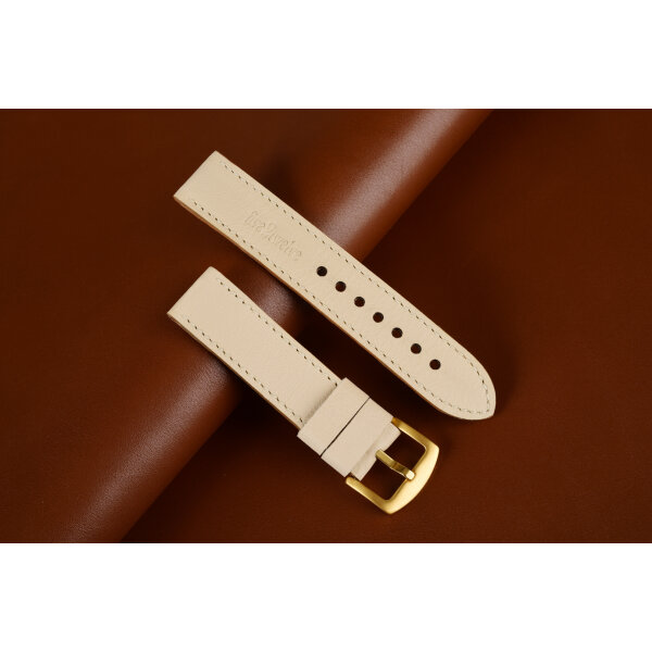 Remienok na smart hodinky 22mm pre Samsung, Garmin, Amazfit, Huawei...atď. krémová koža, krémové prešívanie, ručne vyrobený.
