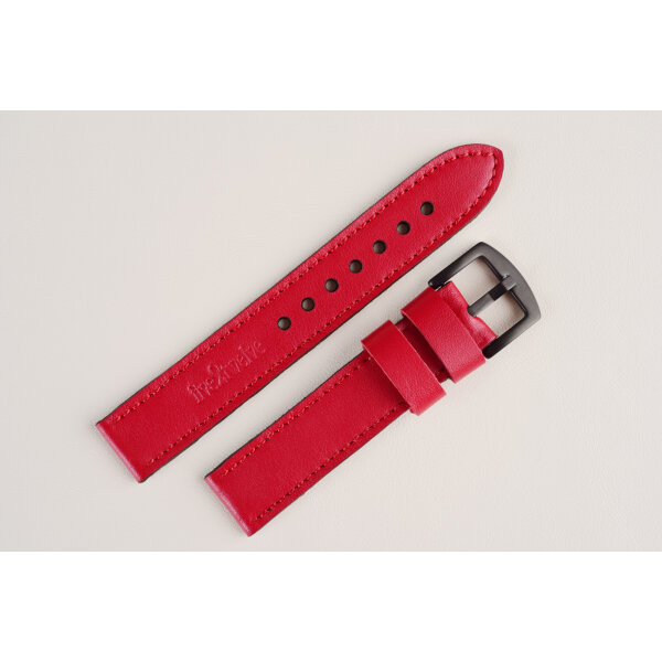 Remienok na smart hodinky 20mm pre Samsung, Garmin, Amazfit, Huawei...atď. Červená talianska koža, červené prešívanie, ručne vyrobený.