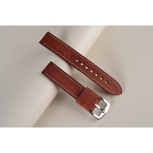 Remienok pre Apple Watch 1–9 a SE (38/40/41 mm), ovčia koža, koňak, béžové prešívanie, ručne vyrobený.