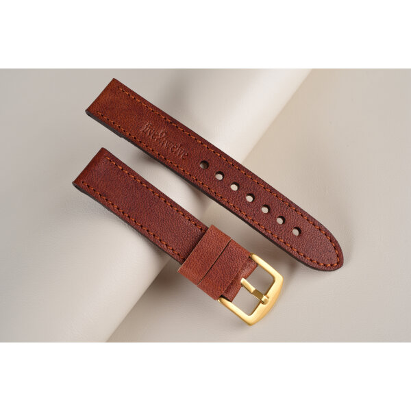 Remienok pre Apple Watch 1–9 a SE (38/40/41 mm), ovčia koža, koňak, medené prešívanie, ručne vyrobený.