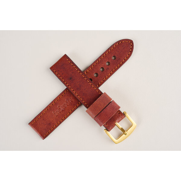 Remienok pre Apple Watch 42/44/45/46/49 mm | Classic, ovčia koža, koňak, medené prešívanie, kompatibilný so sériami 1–10 a Ultra.