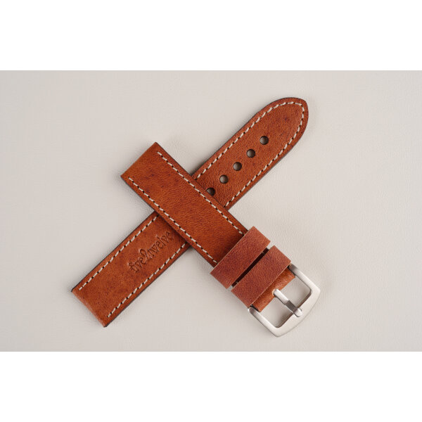Remienok pre Apple Watch 42/44/45/46/49 mm | Classic, ovčia koža, koňak, béžové prešívanie, kompatibilný so sériami 1–10 a Ultra.
