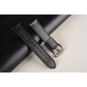 Kožený remienok pre Apple Watch 42/44/45/46/49 | Classic 22mm, čierna koža, čierne prešívanie, kompatibilný so sériami 1–10 a Ultra.