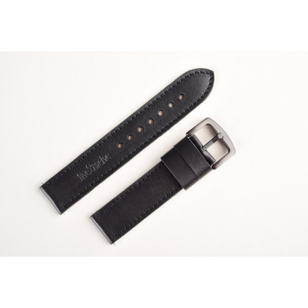 Remienok na smart hodinky 22mm pre Samsung, Garmin, Amazfit, Huawei...atď. hlboko čierna koža, čierne prešívanie, ručne vyrobený.