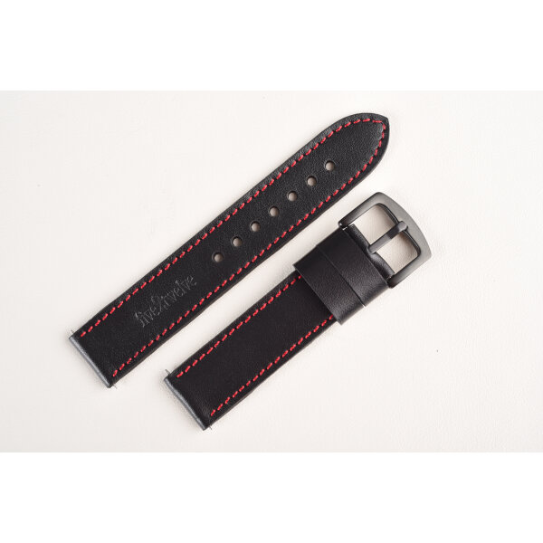 Kožený remienok pre Apple Watch 42/44/45/46/49 mm | Classic 24mm, hlboko čierny, červené prešívanie, kompatibilný so sériami 1–10 a Ultra.