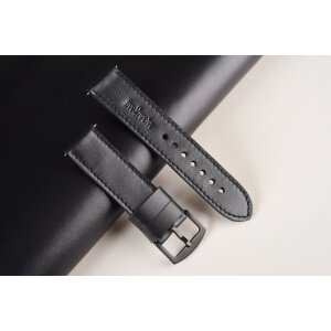 Kožený remienok pre Apple Watch 42/44/45/46/49 mm | Classic 24mm, hlboko čierny, čierne prešívanie, kompatibilný so sériami 1–10 a Ultra.