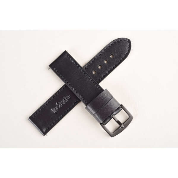 Kožený remienok pre Apple Watch 42/44/45/46/49 mm | Classic 24mm, hlboko čierny, čierne prešívanie, kompatibilný so sériami 1–10 a Ultra.