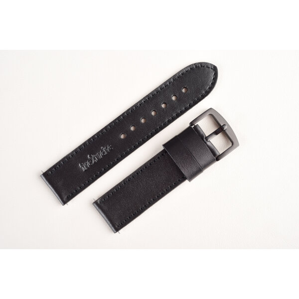 Kožený remienok pre Apple Watch 42/44/45/46/49 mm | Classic 24mm, hlboko čierny, čierne prešívanie, kompatibilný so sériami 1–10 a Ultra.