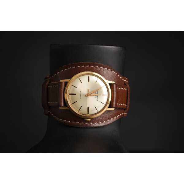 Kožený remienok Classic 18 mm s podložkou, hnedý s béžovým prešitím, ručne vyrobený.