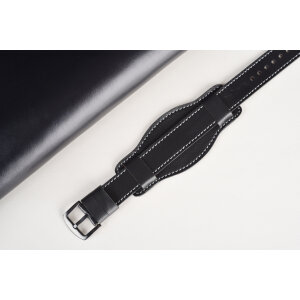 Prevliekací kožený remienok na hodinky 20mm s podložkou – One Piece, čierny, č sivé ierne prešívanie, ručne vyrobený. Ideálny pre Citizen, Tissot, Longines, Raketa, Poljot a iné.