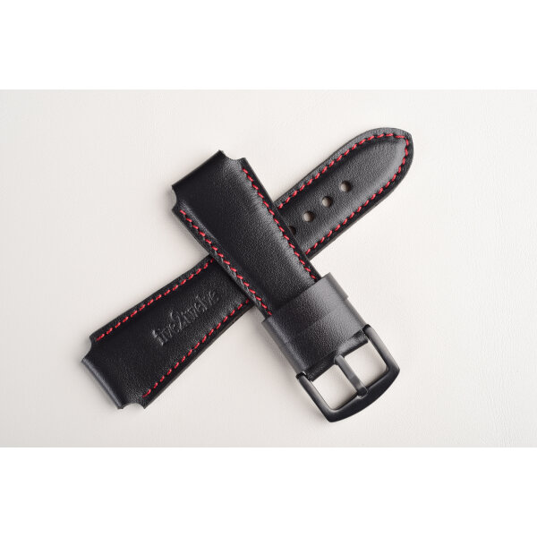 Remienok na smart hodinky 22 mm– Infinity, hlboká čierna koža, červené prešívanie. Ideálne pre: Samsung Galaxy, Garmin, Amazfit, Huawei, Fossil, Xiaomi, Withings a iné.