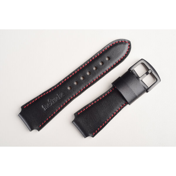 Kožený remienok pre Apple Watch Ultra 1,2 a série 1-10 | Infinity 24mm , hlboká čierna koža, červené prešívanie.