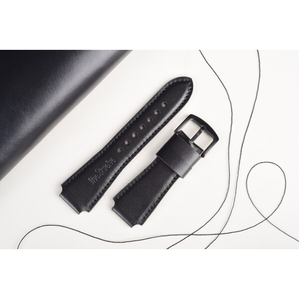 Kožený remienok pre Apple Watch Ultra 1,2 a série 1-10 | Infinity 24mm , hlboká čierna koža, čierne prešívanie.