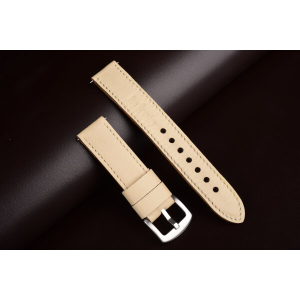 Remienok na smart hodinky 20mm pre Samsung, Garmin, Amazfit, Huawei...atď. Ručne vyrobený z krémovej talianskej s krémovým prešívaním.