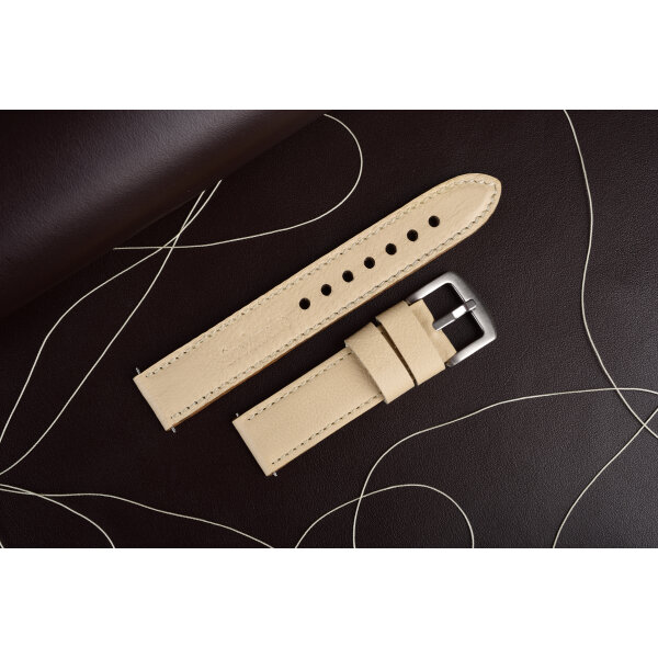 Remienok pre Apple Watch 1–10 a SE (38/40/41 mm), krémová koža, krémové prešívanie, ručne vyrobený, š. 22mm.