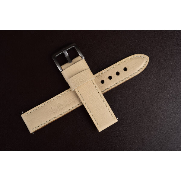 Remienok na smart hodinky 20mm pre Samsung, Garmin, Amazfit, Huawei...atď. Ručne vyrobený z krémovej talianskej s krémovým prešívaním.