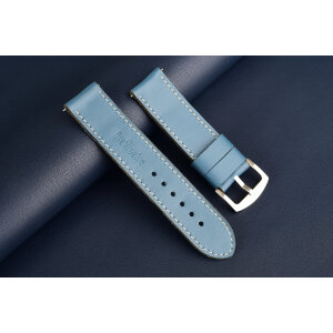 Kožený remienok pre Apple Watch 42/44/45/46/49 mm | Classic 24mm, bledomodrý, biele prešívanie, kompatibilný so sériami 1–10 a Ultra.