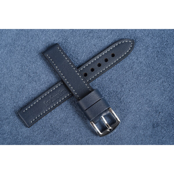 Remienok na hodinky 18 mm | Classic, tmavomodrá koža, sivé prešívanie, ručne vyrobený. Ideálny pre Seiko, Citizen, Tissot, Casio