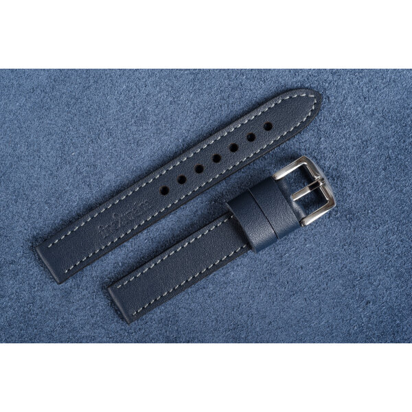 Remienok na hodinky 18 mm | Classic, tmavomodrá koža, sivé prešívanie, ručne vyrobený. Ideálny pre Seiko, Citizen, Tissot, Casio