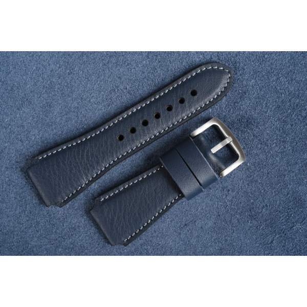 Kožený remienok pre Apple Watch 42/44/45/46/49 mm | Hercules 24mm, tmavomodrý, sivé prešívanie, kompatibilný so sériami 1–10 a Ultra.