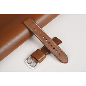 Remienok pre Apple Watch 1–9 a SE (38/40/41 mm), Hercules 22mm, svetlohnedá koža, béžové prešívanie, ručne vyrobený.