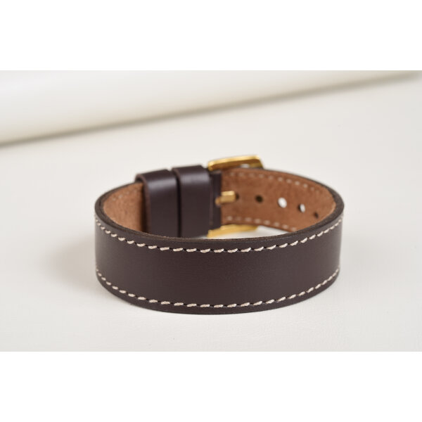 Prevliekací kožený remienok na hodinky 22mm – One Piece, tmavohnedý, béžové prešívanie, ručne vyrobený. Ideálny pre Citizen, Tissot, Longines, Raketa, Poljot a iné.