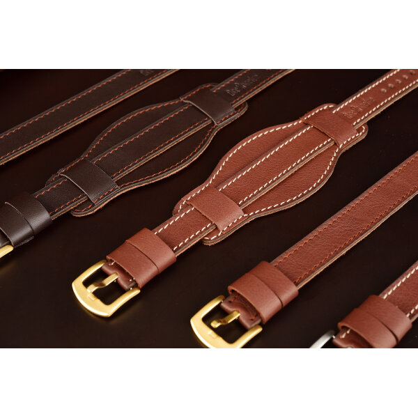Prevliekací kožený remienok na hodinky 22mm s podložkou – One Piece, hnedý, béžové prešívanie, ručne vyrobený. Ideálny pre Citizen, Tissot, Longines, Raketa, Poljot a iné.